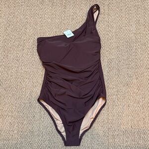 One-Shoulder Ruched Women’s Swimsuit - Brown